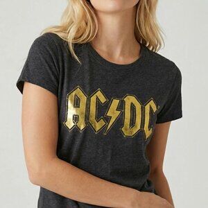 Lucky Brand AC/DC Classic Logo Tee Women's Dark Gray Gold Band T-Shirt Rock